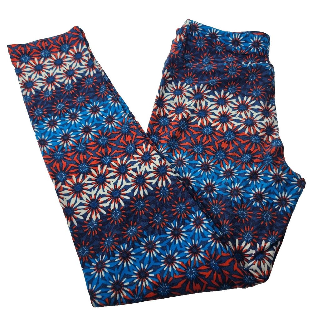 LuLaRoe Colorful Leggings OS One Size 2-10 Red, white, blue flowers.